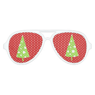 :ome White Polka Dots Christmas Tree Aviator Sunglasses