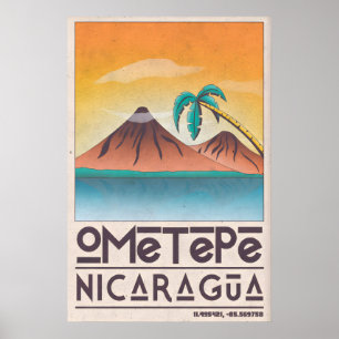 Ometepe Nicaragua Poster Vintage Travel Art with