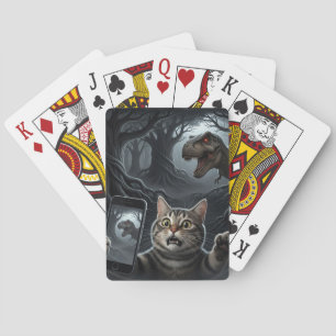 OMG A Dinosaur! Funny Cat Selfie with T-Rex Playing Cards