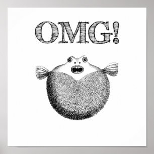 OMG Cute and Funny Blowfish Small Poster
