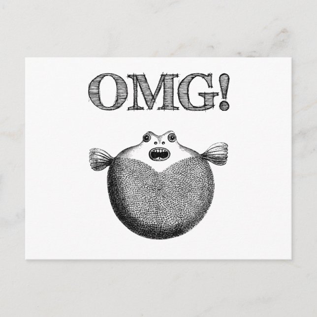 OMG! Cute & Funny Blowfish Illustration Postcard (Front)