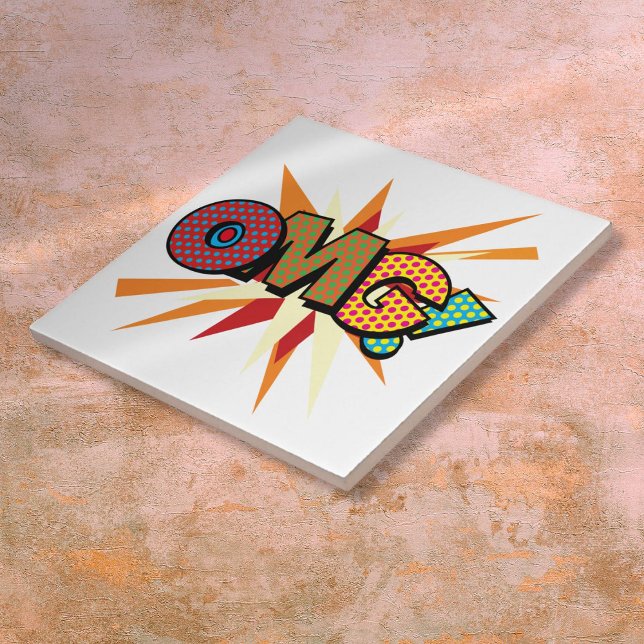 OMG Fun Colourful Comic Book Pop Art Ceramic Tile (OMG Fun Colorful Comic Book Pop Art Ceramic Tile)