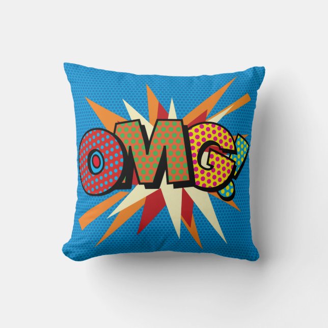OMG Fun Retro Comic Book Pop Art Cushion (Front)