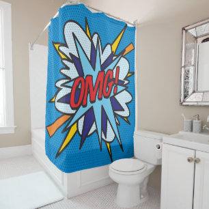 OMG Fun Retro Comic Book Pop Art Shower Curtain