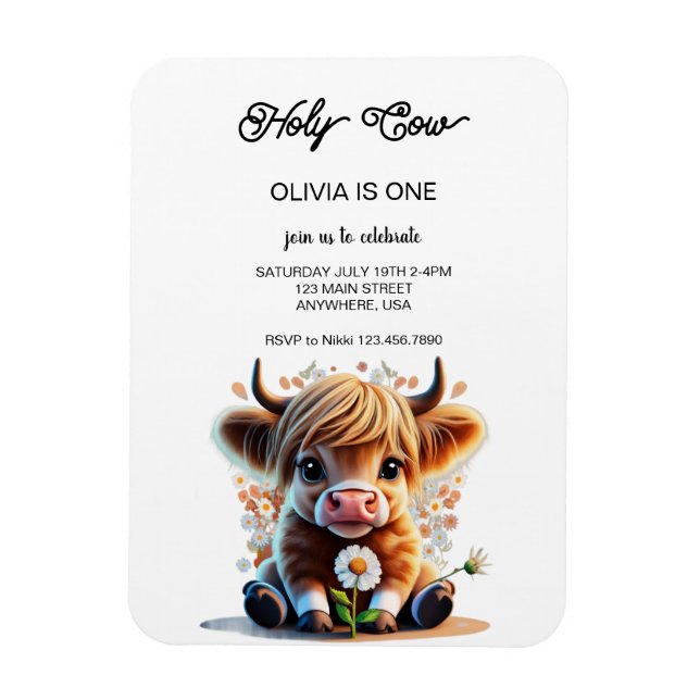 OMG I’m a Cow Girl 1st Birthday Invitation Magnet (Vertical)