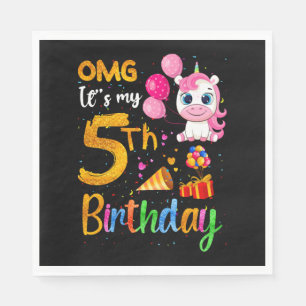 OMG It's My 5th Birthday 5 Years Old Cute Unicorn Napkin