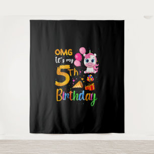 OMG It's My 5th Birthday 5 Years Old Cute Unicorn Tapestry