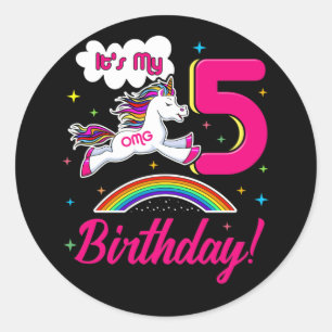 OMG It's My 5th Birthday Girls Unicorn 5 Years Old Classic Round Sticker