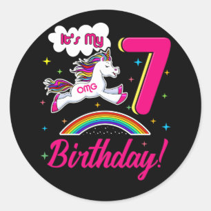 OMG It's My 7th Birthday Girls Unicorn 7 Years Old Classic Round Sticker