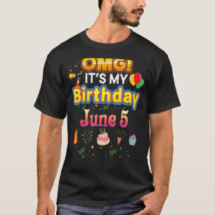 Omg It's My Birthday June 5th Vintage 5 Happy Kid T-Shirt