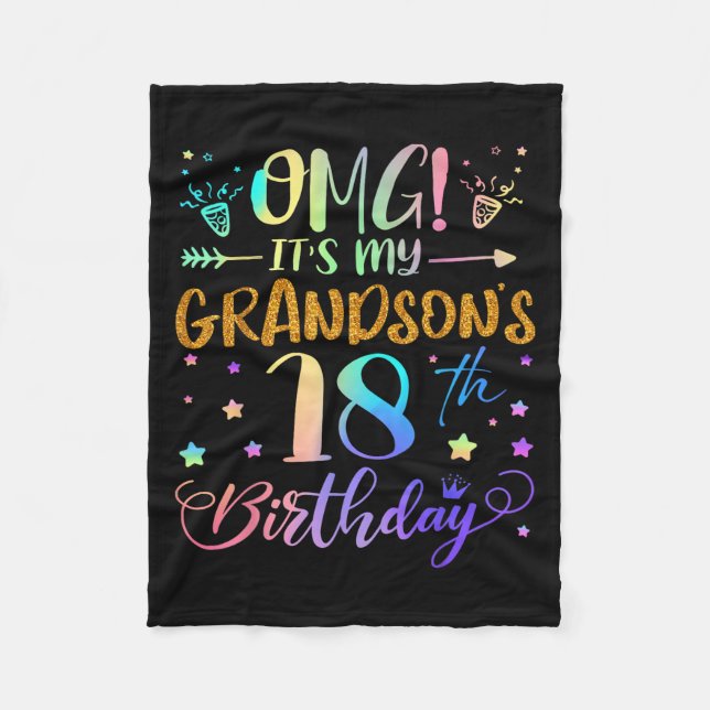 Omg Its My Grandsons 18th Birthday Sweet 18 Years  Fleece Blanket (Front)