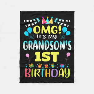 Omg Its My Grandsons 1st Birthday Sweet 1 Year Old Fleece Blanket