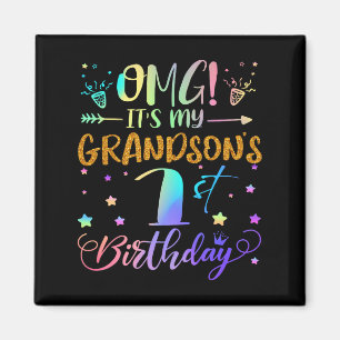Omg Its My Grandsons 1st Birthday Sweet 1 Years Ol Magnet