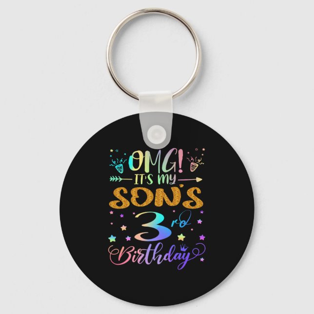 Omg Its My Sons 3rd Birthday Sweet 3 Years Old Pre Key Ring (Front)