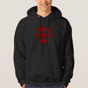 OMG She's 90 Aesthetic 90th Birthday Party Family Hoodie