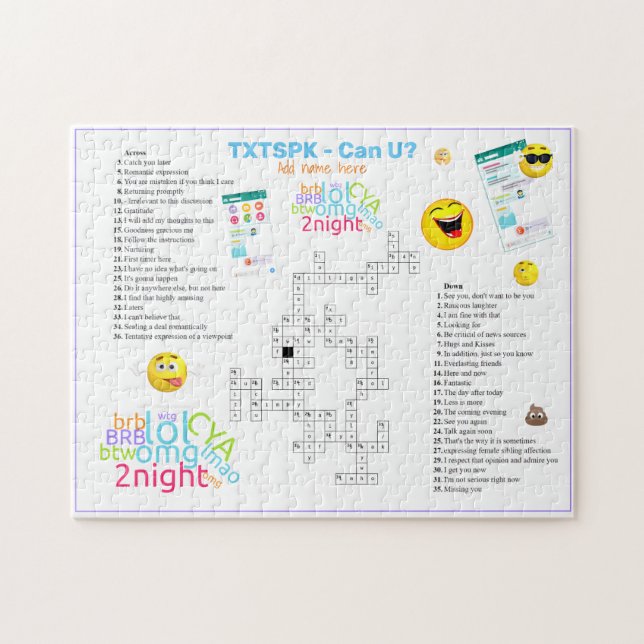 OMG TEXT SPEAK Crossword Emoji Fun Urban Slang Jigsaw Puzzle (Horizontal)