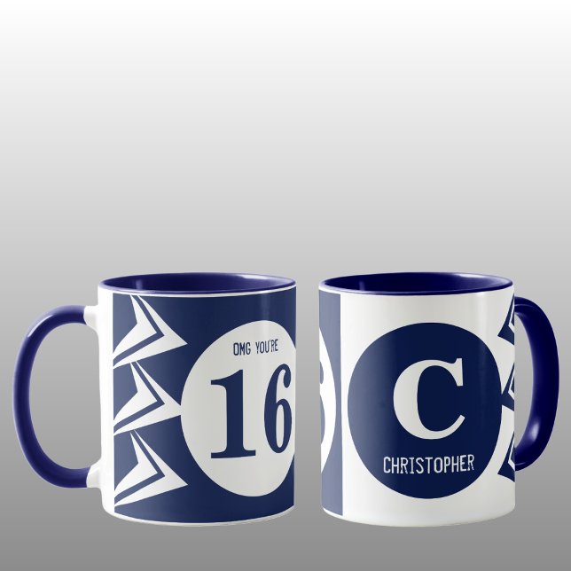 OMG you're 16 monogram name navy and white Mug (Creator Uploaded)