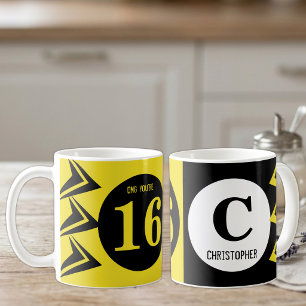OMG you're 16 monogram name yellow and black Coffee Mug