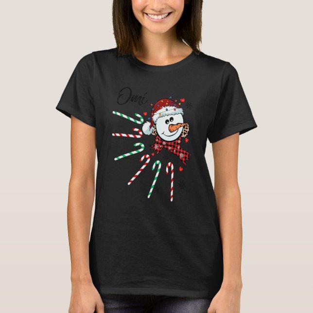 Omi Snowman Candy Cane Christmas Xmas Funny T-Shirt (Front)