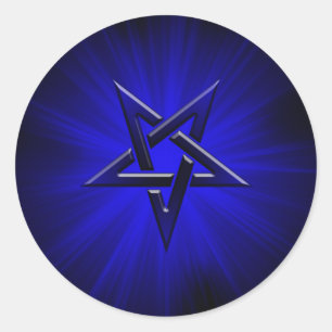 Ominous Blue Inverted Pentagram Classic Round Sticker