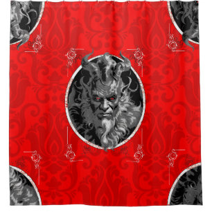ominous christmas krampus red damask shower curtain