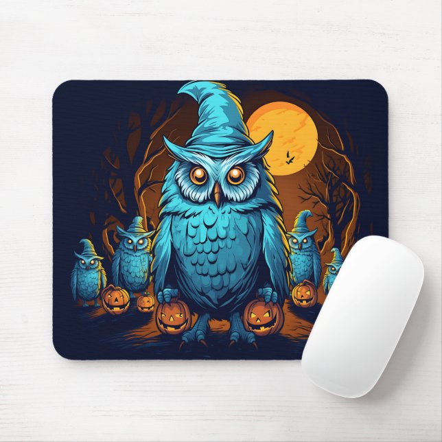 Ominous Owl On Halloween Night Graphic Halloween Mouse Pad (With Mouse)