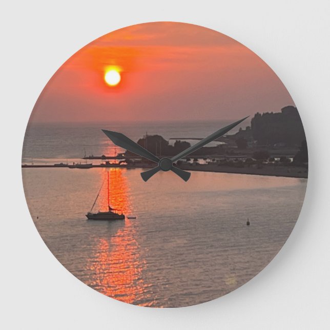Omis Croatia Sunset Orange Sky Large Clock (Front)