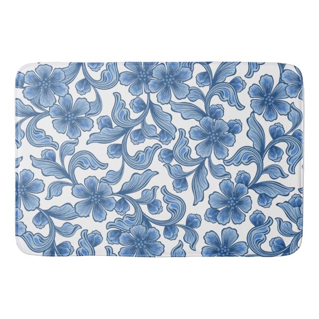 Omphalodes Blue Floral Bath Mat (Front)