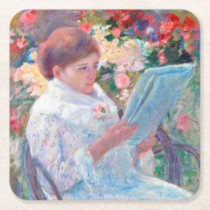 On a Balcony, Mary Cassatt Square Paper Coaster