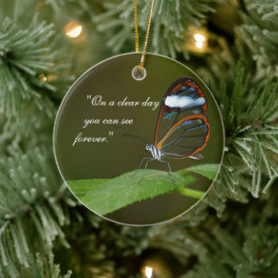 "On a Clear Day" Glasswing Butterfly Design Ceramic Tree Decoration