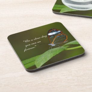 "On a Clear Day" Glasswing Butterfly Design Coaster