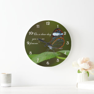 "On a Clear Day" Glasswing Butterfly Design Large Clock