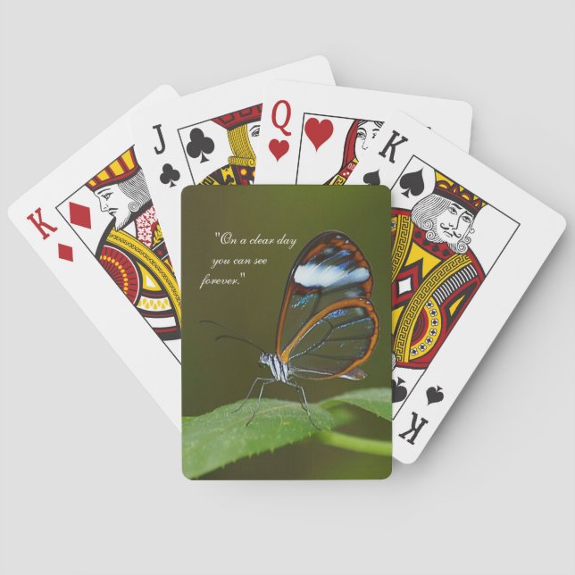 "On a Clear Day" Glasswing Butterfly Design Playing Cards (Back)