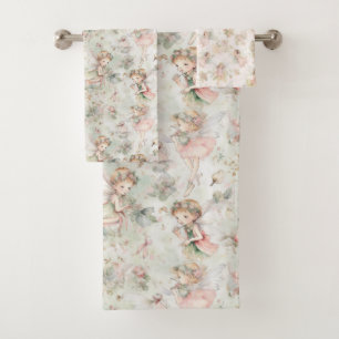 on a flower field girl butterfly in a wreath bath towel set