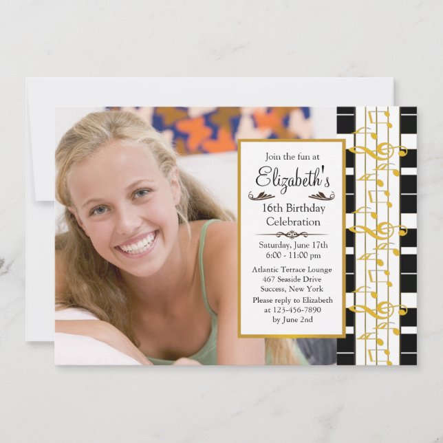 On a Happy Note Photo Birthday Invitation (Front)