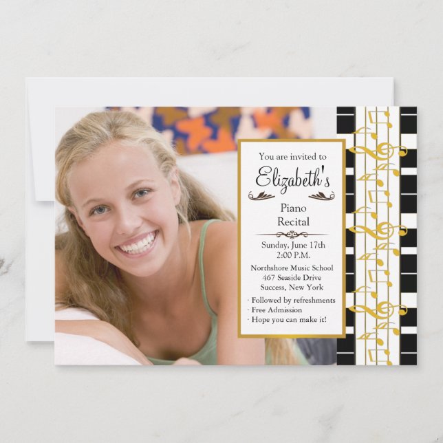 On a Happy Note Photo Piano Recital Invitation (Front)