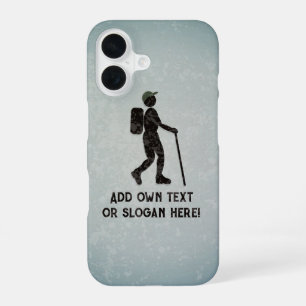 On a Hike with Backpack and Stick - your slogan on iPhone 16 Case