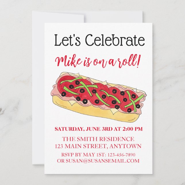 On a Roll Italian Sub Sandwich Congratulations Invitation (Front)