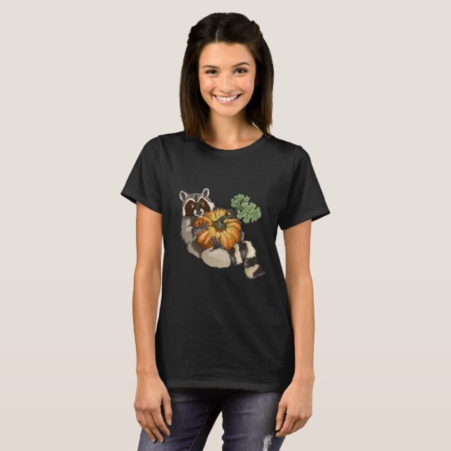 On a Roll Racoon Pumpkin Autumn T-Shirt (Front Full)