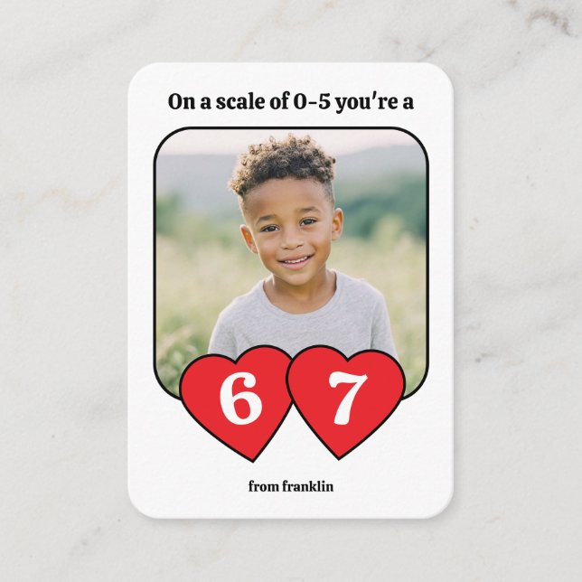On a Scale of 0-5 You're a 6 7 Photo Valentine's Card (Front)