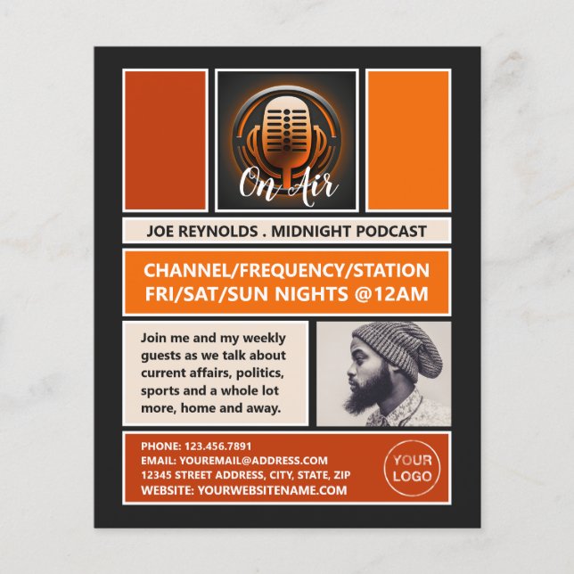 On Air Podcaster, Retro Podcast Advertising Flyer (Front)