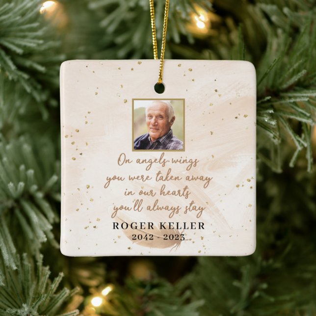 On Angel's Wings Photo Square Ornament (Tree)