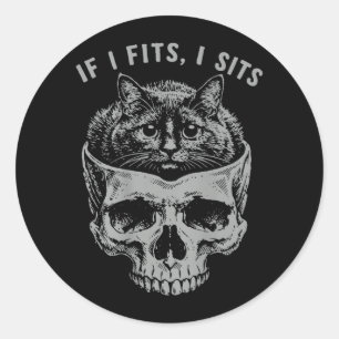 On Back If Fits Sit Black Cat Skull Meme Humour Classic Round Sticker