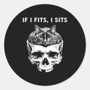 (on back) if fits sits black cat skull gothic dark classic round sticker