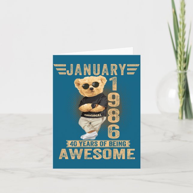 (on Back) January 40th Birthday Men Women 1986 Ted Card (Front)