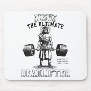 (on Back) Jesus The Deadlifter Jesus Deadlifting Mouse Pad