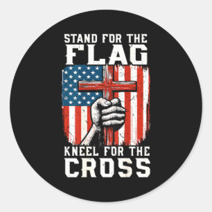 On-back Stand For Flag Kneel Cross Patriotic Chris Classic Round Sticker