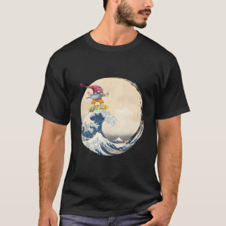 On Back Surfing Gnome Riding Great Wave Off Kanaga T-Shirt