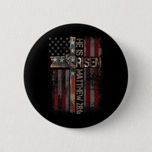 On Back Usa Flag Cross He Is Risen Jesus Christian 6 Cm Round Badge