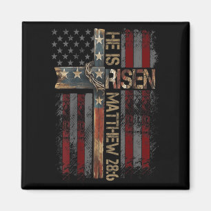On Back Usa Flag Cross He Is Risen Jesus Christian Magnet